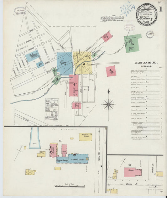 Sanborn Fire Insurance Map from Saint Marys, Elk County, Pennsylvania (1898), Sheet #0001 - Historic Sanborn Fire Insurance Map Print, vintage old map wall art, antique decor, genealogy gift, Pennsylvania Pennsylvania map