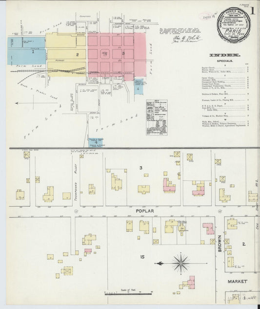 Sanborn Fire Insurance Map from Paris, Henry County, Tennessee (1891), Sheet #0001 - Complete Map Set gallery image, historic Sanborn map, vintage wall art, Tennessee Tennessee