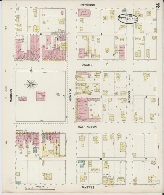 Sanborn Fire Insurance Map from Pittsfield, Pike County, Illinois (1890), Sheet #0003 - Historic Sanborn Fire Insurance Map Print, vintage old map wall art, antique decor, genealogy gift, Illinois Illinois map
