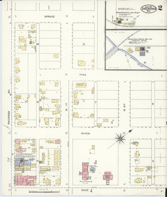 Sanborn Fire Insurance Map from Green River, Sweetwater County, Wyoming (1907), Sheet #0005 - Historic Sanborn Fire Insurance Map Print, vintage old map wall art, antique decor, genealogy gift, Wyoming Wyoming map
