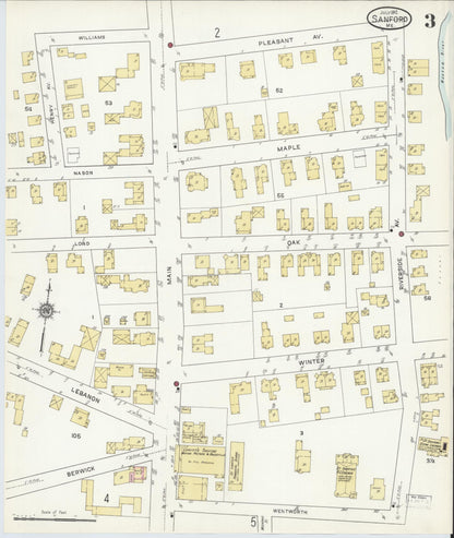 Sanborn Fire Insurance Map from Sanford, York County, Maine (1912), Sheet #0003 - Complete Map Set gallery image, historic Sanborn map, vintage wall art, Maine Maine
