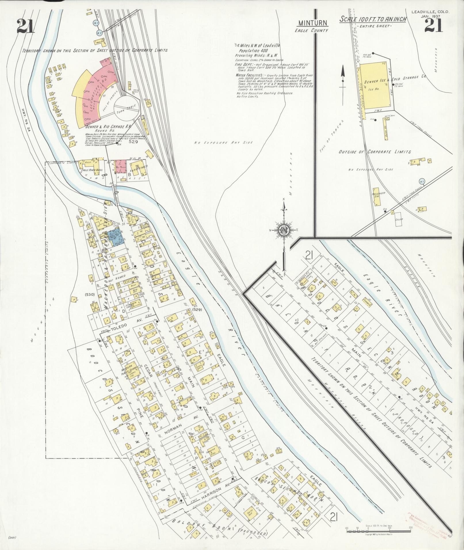 Sanborn Fire Insurance Map from Leadville, Lake County, Colorado (1937), Sheet #0021 - Historic Sanborn Fire Insurance Map Print, vintage old map wall art, antique decor, genealogy gift, Colorado Colorado map