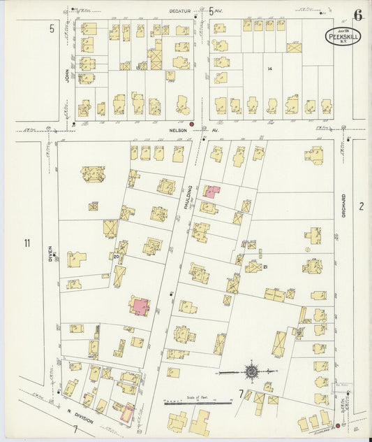 Sanborn Fire Insurance Map from Peekskill, Westchester County, New York (1911), Sheet #0006 - Historic Sanborn Fire Insurance Map Print, vintage old map wall art, antique decor, genealogy gift, New York New York map