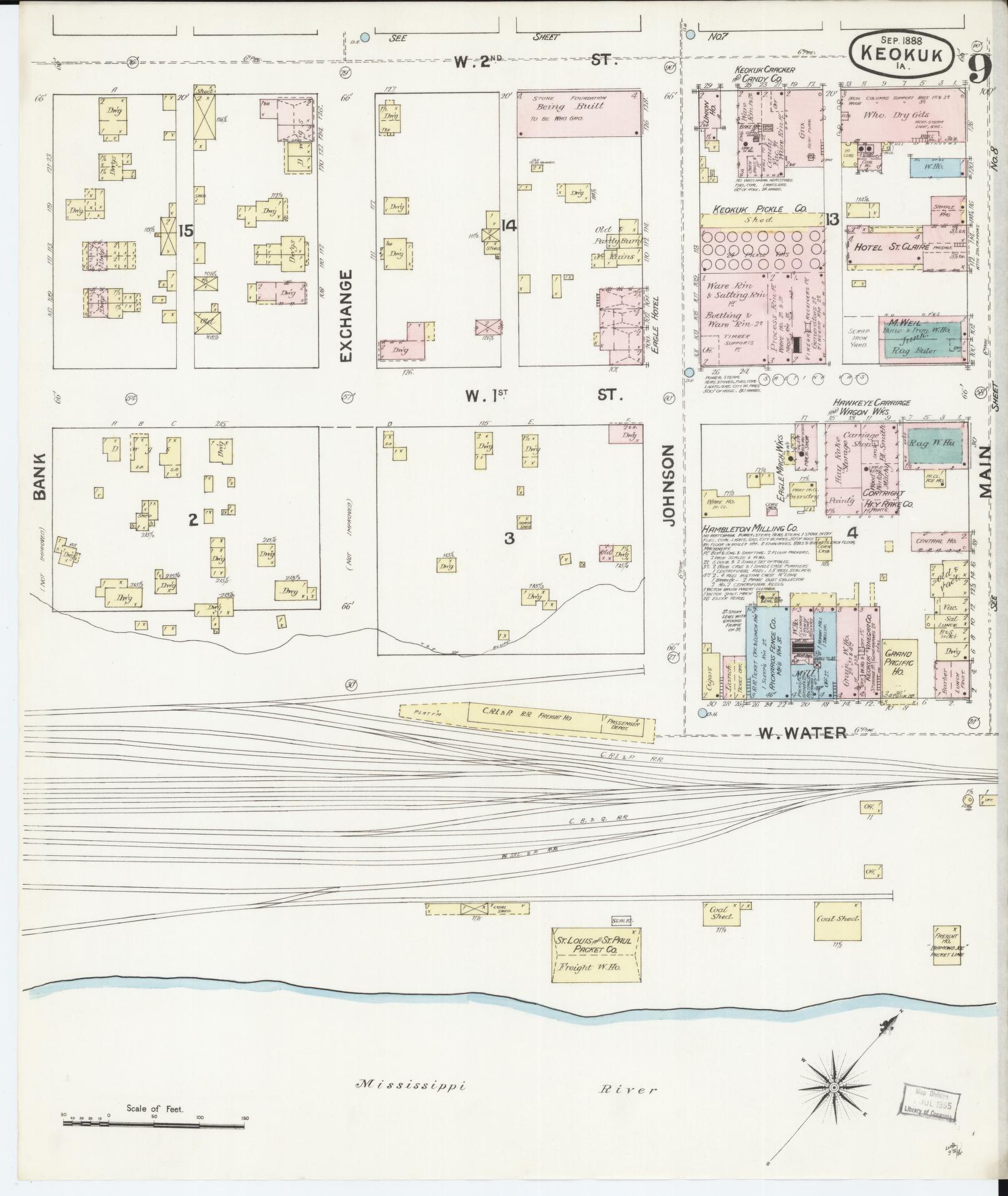 Sanborn Fire Insurance Map from Keokuk, Lee County, Iowa (1888), Sheet #0009 - Historic Sanborn Fire Insurance Map Print, vintage old map wall art