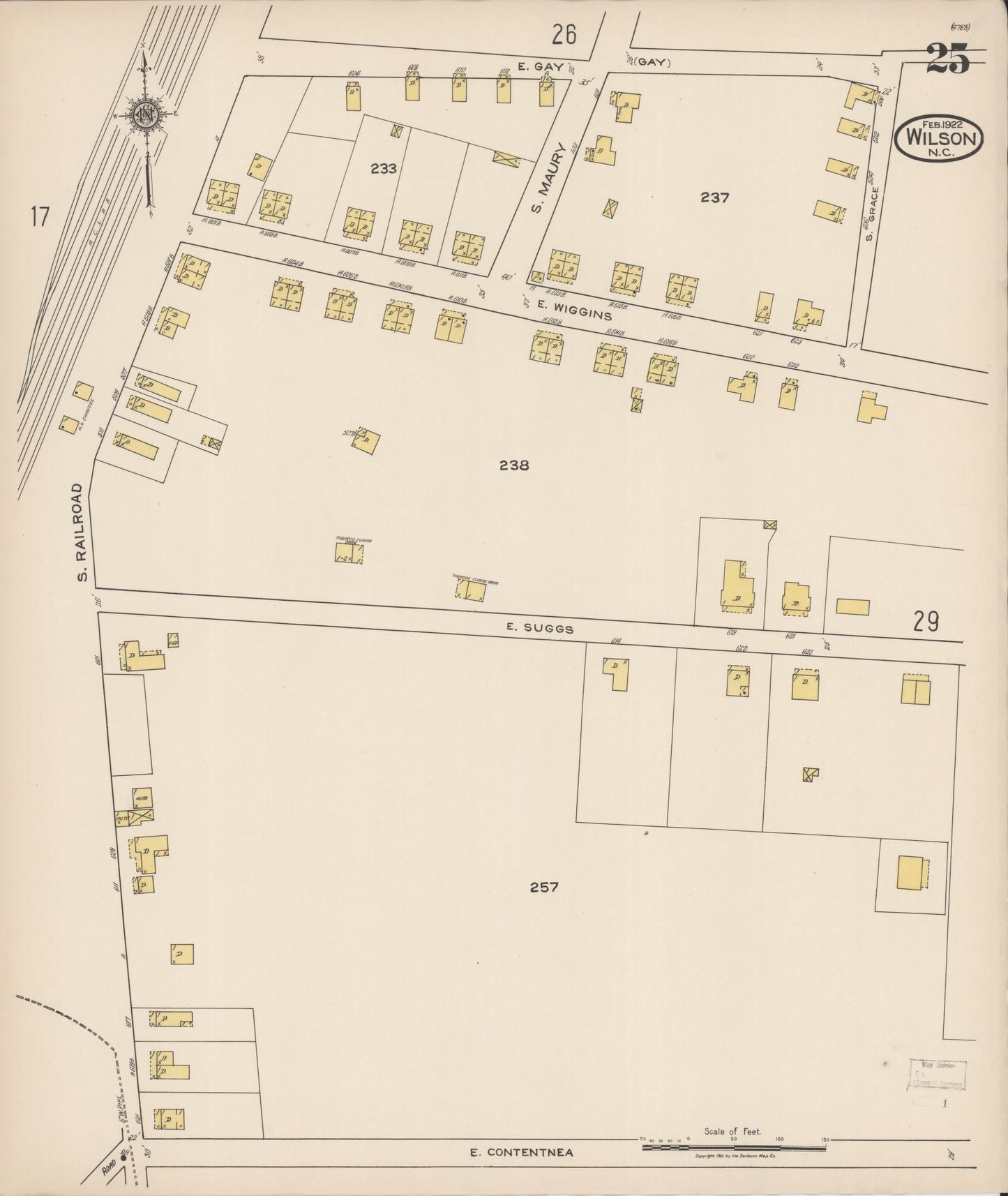 Sanborn Fire Insurance Map from Wilson, Wilson County, North Carolina (1922), Sheet #0025 - Historic Sanborn Fire Insurance Map Print, vintage old map wall art, antique decor, genealogy gift, North Carolina North Carolina map