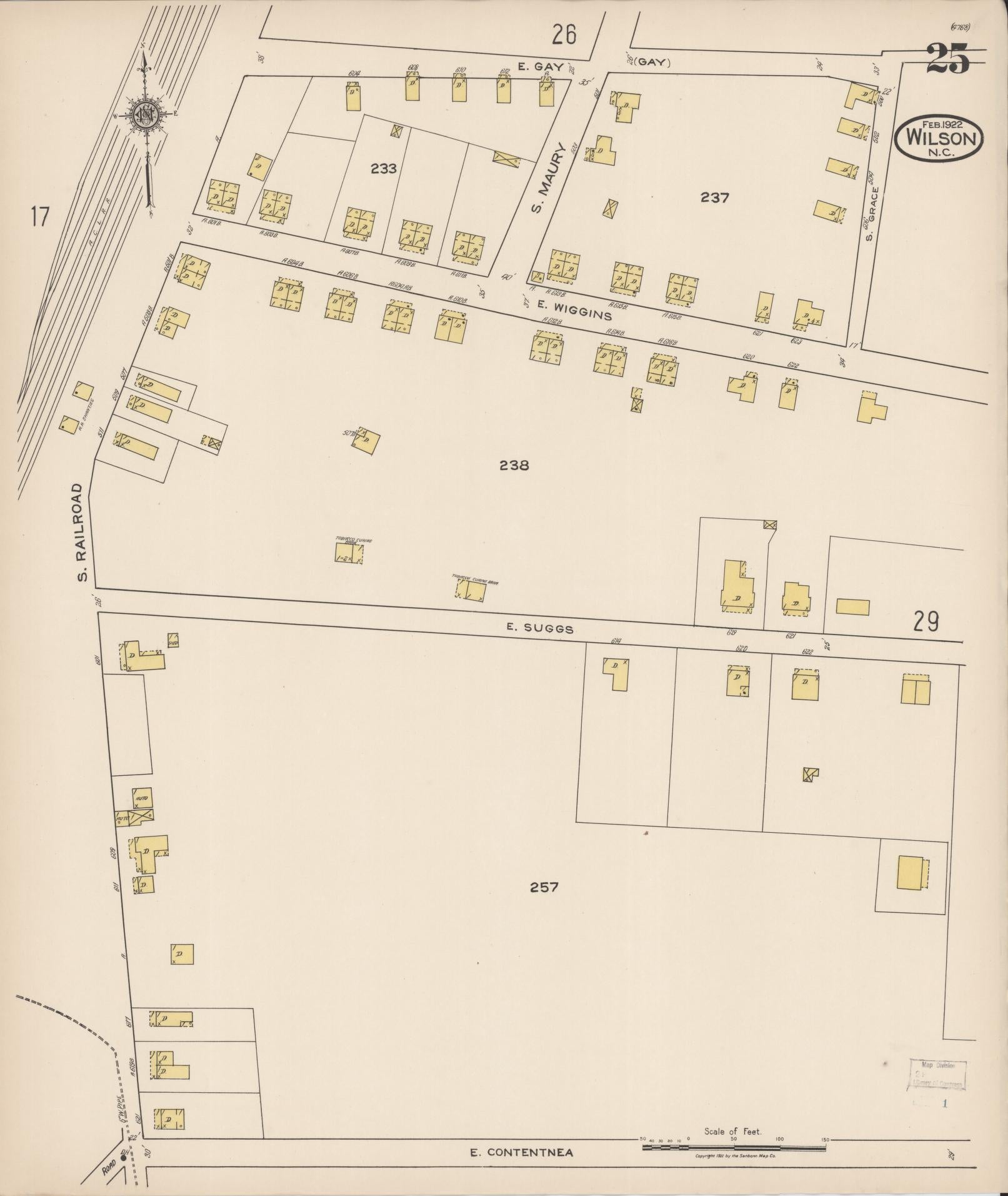 Sanborn Fire Insurance Map from Wilson, Wilson County, North Carolina (1922), Sheet #0025 - Historic Sanborn Fire Insurance Map Print, vintage old map wall art, antique decor, genealogy gift, North Carolina North Carolina map