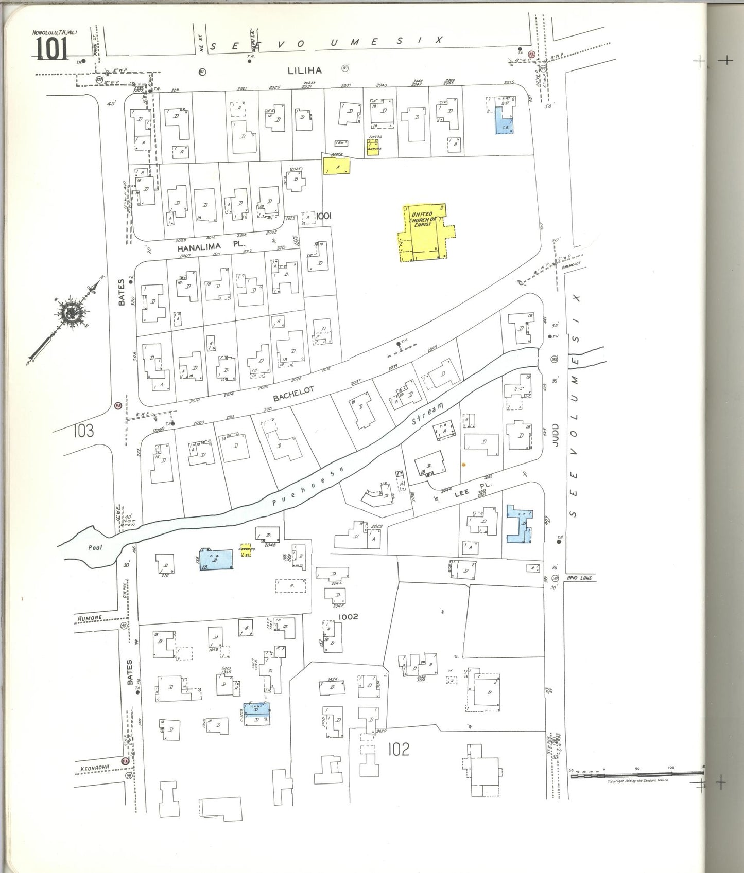 Sanborn Fire Insurance Map from Honolulu, Oahu County, Hawaii (1955), Sheet #0101 - Historic Sanborn Fire Insurance Map Print