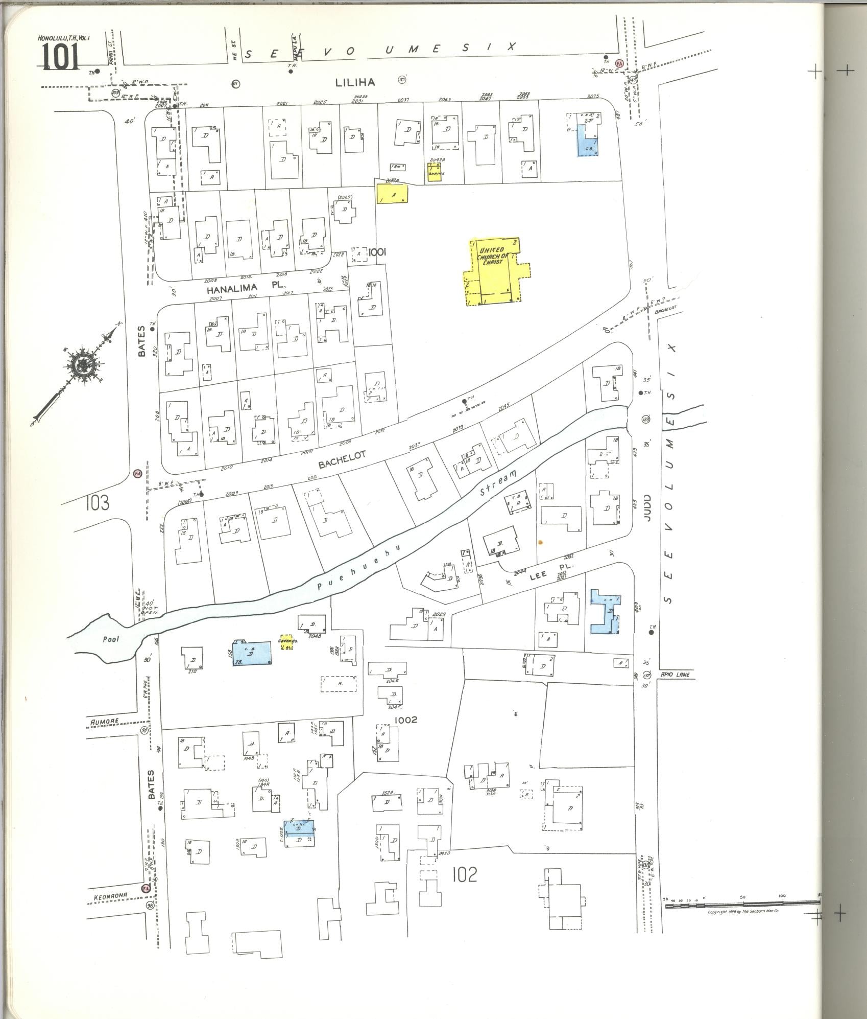 Sanborn Fire Insurance Map from Honolulu, Oahu County, Hawaii (1955), Sheet #0101 - Historic Sanborn Fire Insurance Map Print