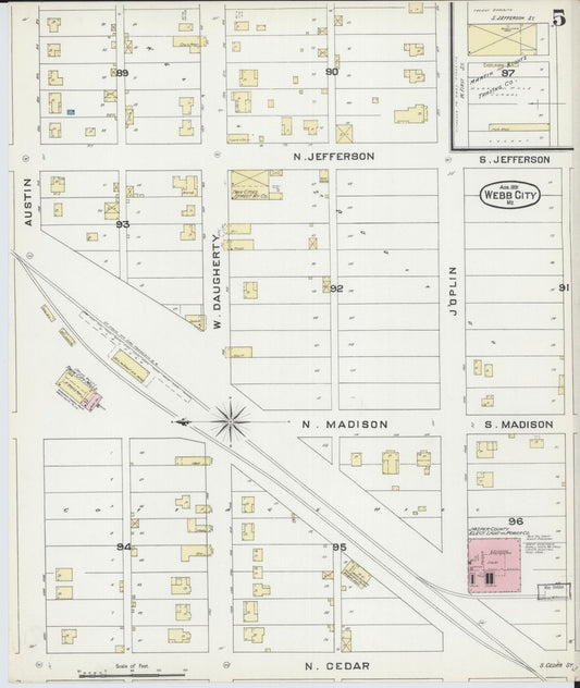 Sanborn Fire Insurance Map from Webb City, Jasper County, Missouri (1891), Sheet #0005 - Historic Sanborn Fire Insurance Map Print, vintage old map wall art, antique decor, genealogy gift, Missouri Missouri map