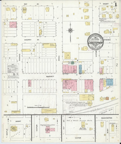 Sanborn Fire Insurance Map from Christopher, Franklin County, Illinois (1910), Sheet #0001 - Complete Map Set gallery image, historic Sanborn map, vintage wall art, Illinois Illinois