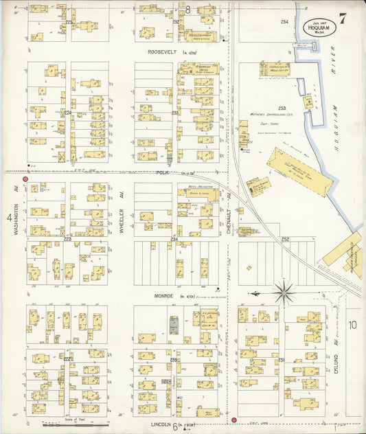 Sanborn Fire Insurance Map from Hoquiam, Grays Harbor County, Washington (1907), Sheet #0007 - Historic Sanborn Fire Insurance Map Print, vintage old map wall art, antique decor, genealogy gift, Washington Washington map