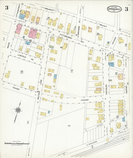 Sanborn Fire Insurance Map from Springdale, Allegheny County, Pennsylvania (1924), Sheet #0003 - Historic Sanborn Fire Insurance Map Print, vintage old map wall art, antique decor, genealogy gift, Pennsylvania Pennsylvania map