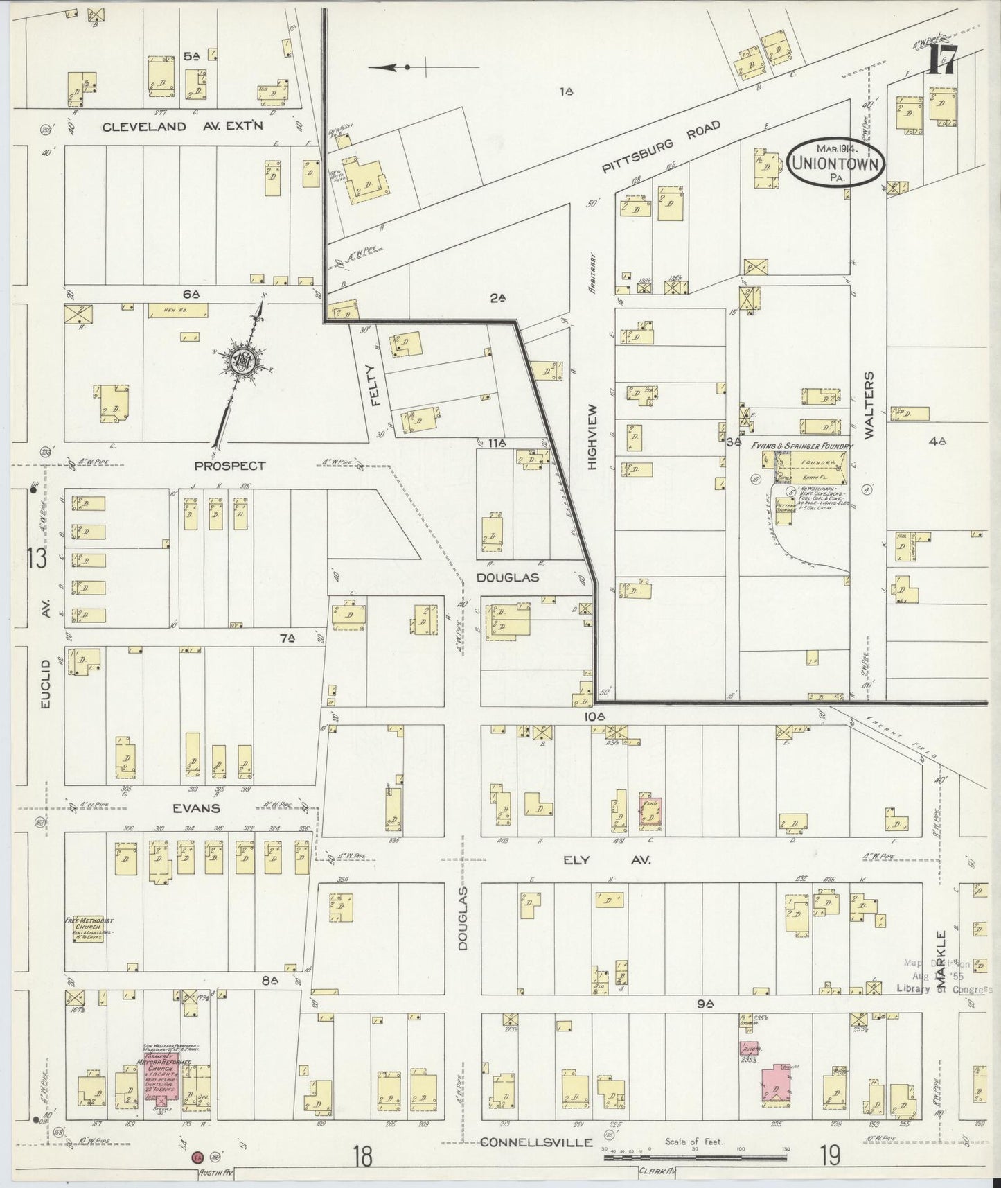 Sanborn Fire Insurance Map from Uniontown, Fayette County, Pennsylvania (1914), Sheet #0017 - Complete Map Set gallery image, historic Sanborn map, vintage wall art, Pennsylvania Pennsylvania