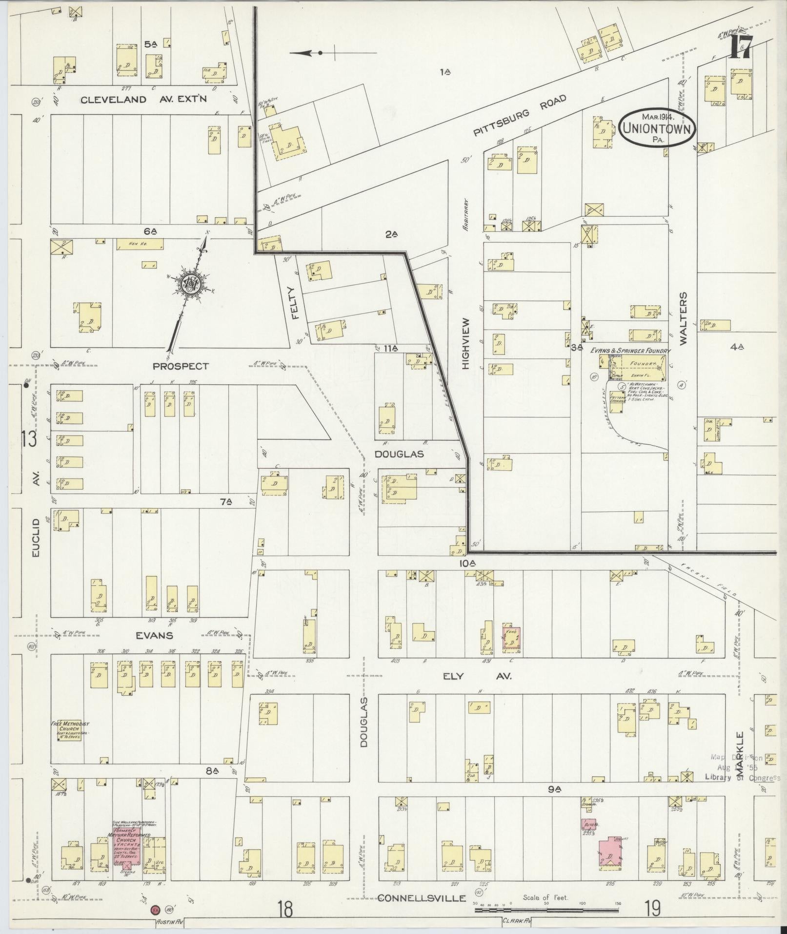 Sanborn Fire Insurance Map from Uniontown, Fayette County, Pennsylvania (1914), Sheet #0017 - Complete Map Set gallery image, historic Sanborn map, vintage wall art, Pennsylvania Pennsylvania