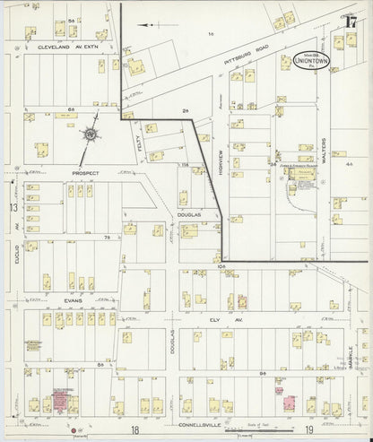 Sanborn Fire Insurance Map from Uniontown, Fayette County, Pennsylvania (1914), Sheet #0017 - Complete Map Set gallery image, historic Sanborn map, vintage wall art, Pennsylvania Pennsylvania