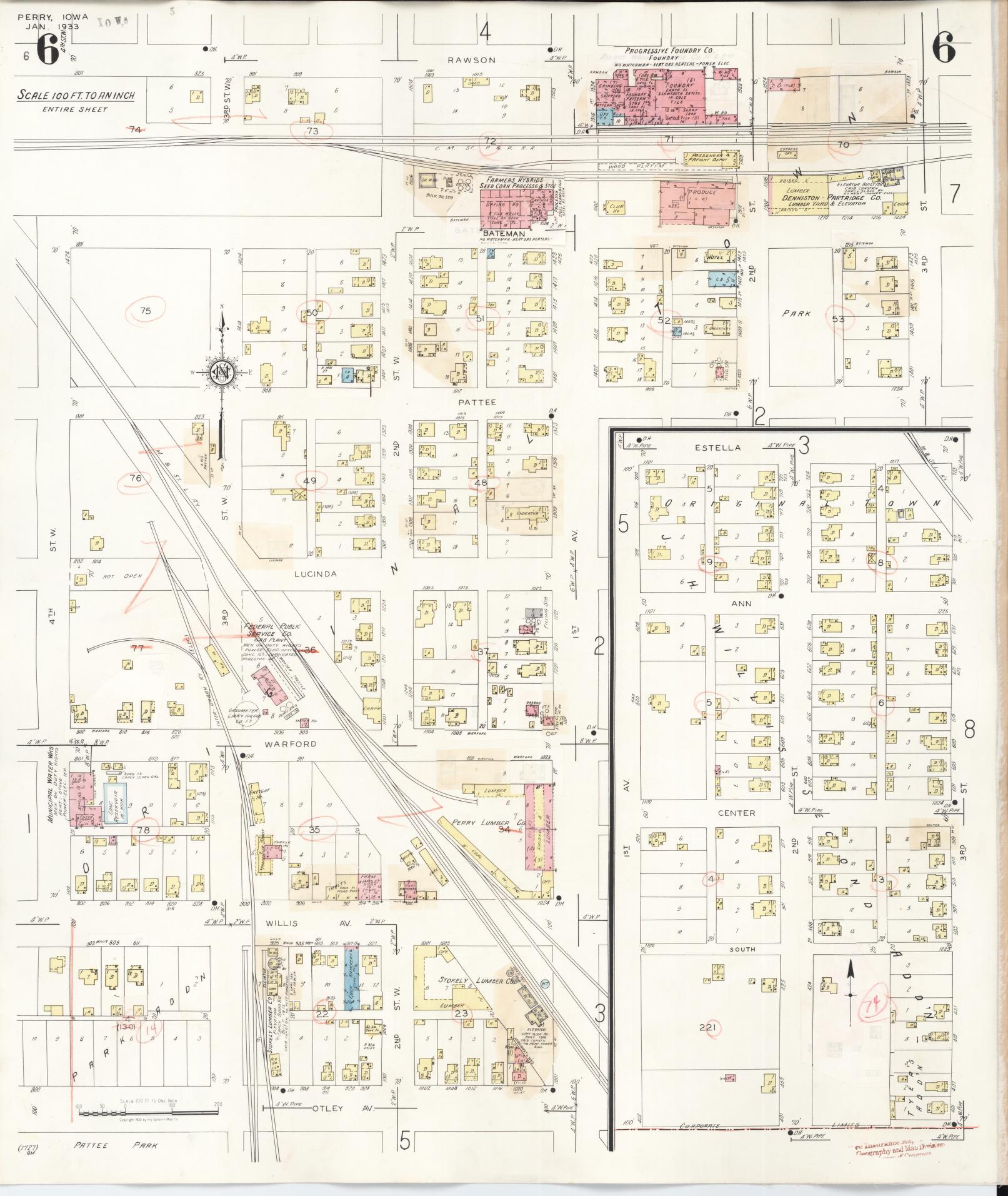 Sanborn Fire Insurance Map from Perry, Dallas County, Iowa (1947), Sheet #0006 - Historic Sanborn Fire Insurance Map Print, vintage old map wall art