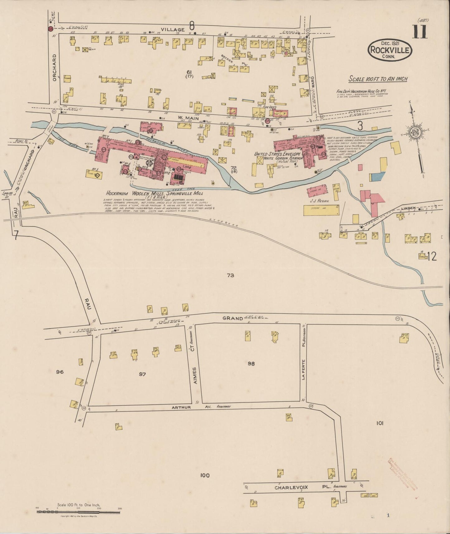 Sanborn Fire Insurance Map from Rockville, Tolland County, Connecticut (1921), Sheet #0011 - Complete Map Set gallery image, historic Sanborn map, vintage wall art, Connecticut Connecticut