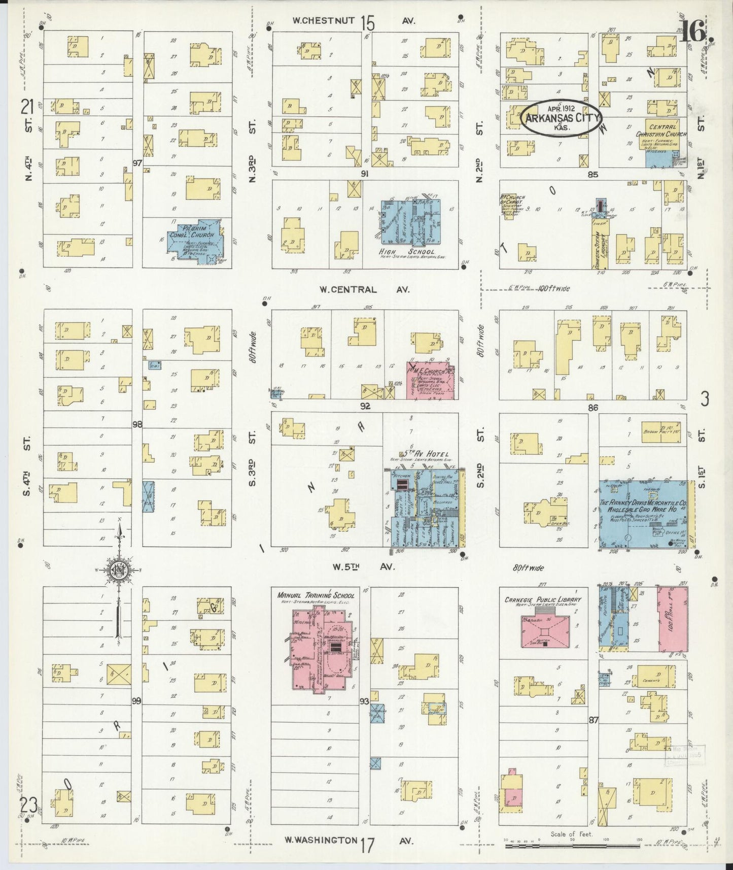 Sanborn Fire Insurance Map from Arkansas City, Cowley County, Kansas (1912), Sheet #0016 - Complete Map Set gallery image, historic Sanborn map, vintage wall art, Kansas Kansas