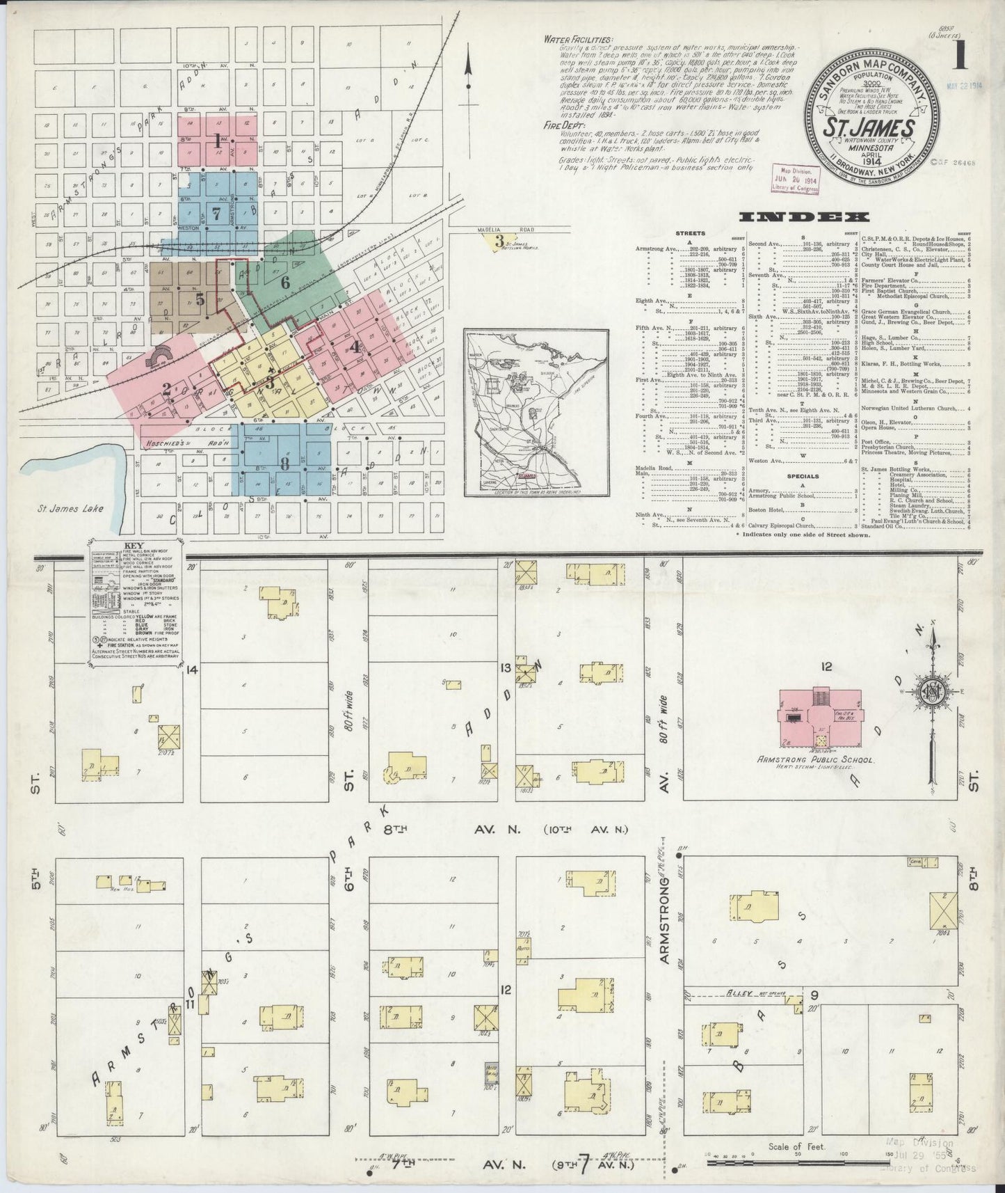 Sanborn Fire Insurance Map from Saint James, Watonwan County, Minnesota (1914), Sheet #0001 - Complete Map Set gallery image, historic Sanborn map, vintage wall art, Minnesota Minnesota