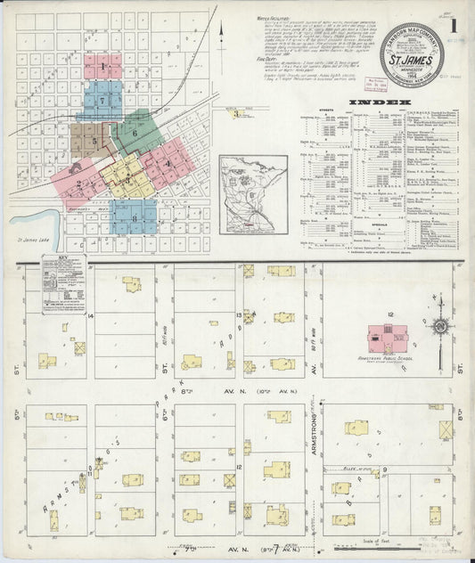Sanborn Fire Insurance Map from Saint James, Watonwan County, Minnesota (1914), Sheet #0001 - Complete Map Set gallery image, historic Sanborn map, vintage wall art, Minnesota Minnesota