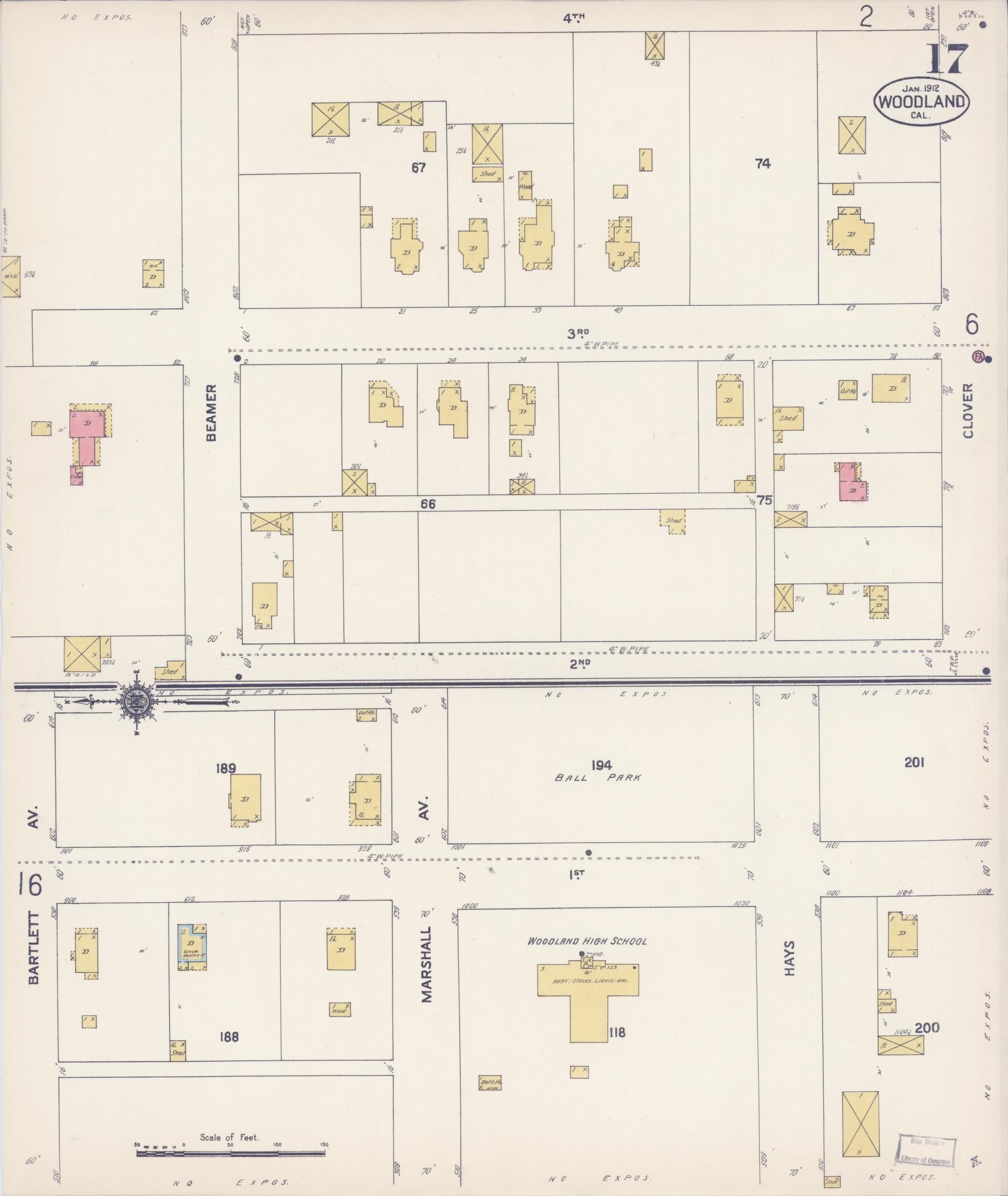 Sanborn Fire Insurance Map from Woodland, Yolo County, California (1912), Sheet #0017 - Complete Map Set gallery image, historic Sanborn map, vintage wall art, California California