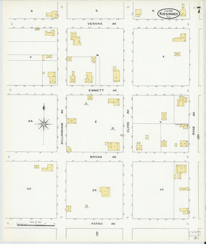 Sanborn Fire Insurance Map from Kissimmee, Osceola County, Florida (1909), Sheet #0007 - Historic Sanborn Fire Insurance Map Print, vintage old map wall art, antique decor, genealogy gift, Florida Florida map