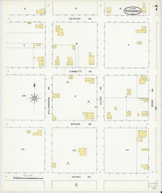 Sanborn Fire Insurance Map from Kissimmee, Osceola County, Florida (1909), Sheet #0007 - Historic Sanborn Fire Insurance Map Print, vintage old map wall art, antique decor, genealogy gift, Florida Florida map