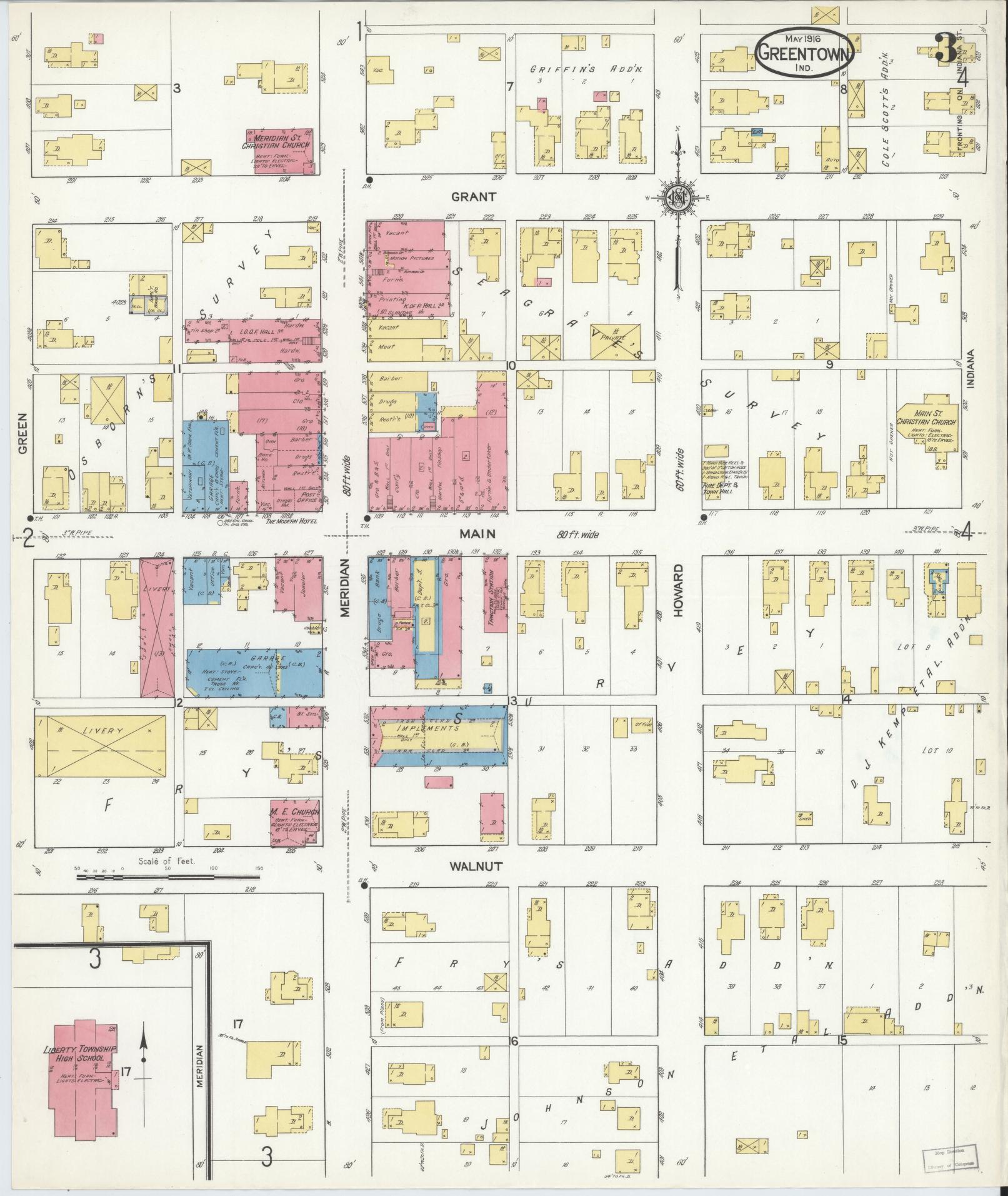Sanborn Fire Insurance Map from Greentown, Howard County, Indiana (1916), Sheet #0003 - Complete Map Set gallery image, historic Sanborn map, vintage wall art, Indiana Indiana
