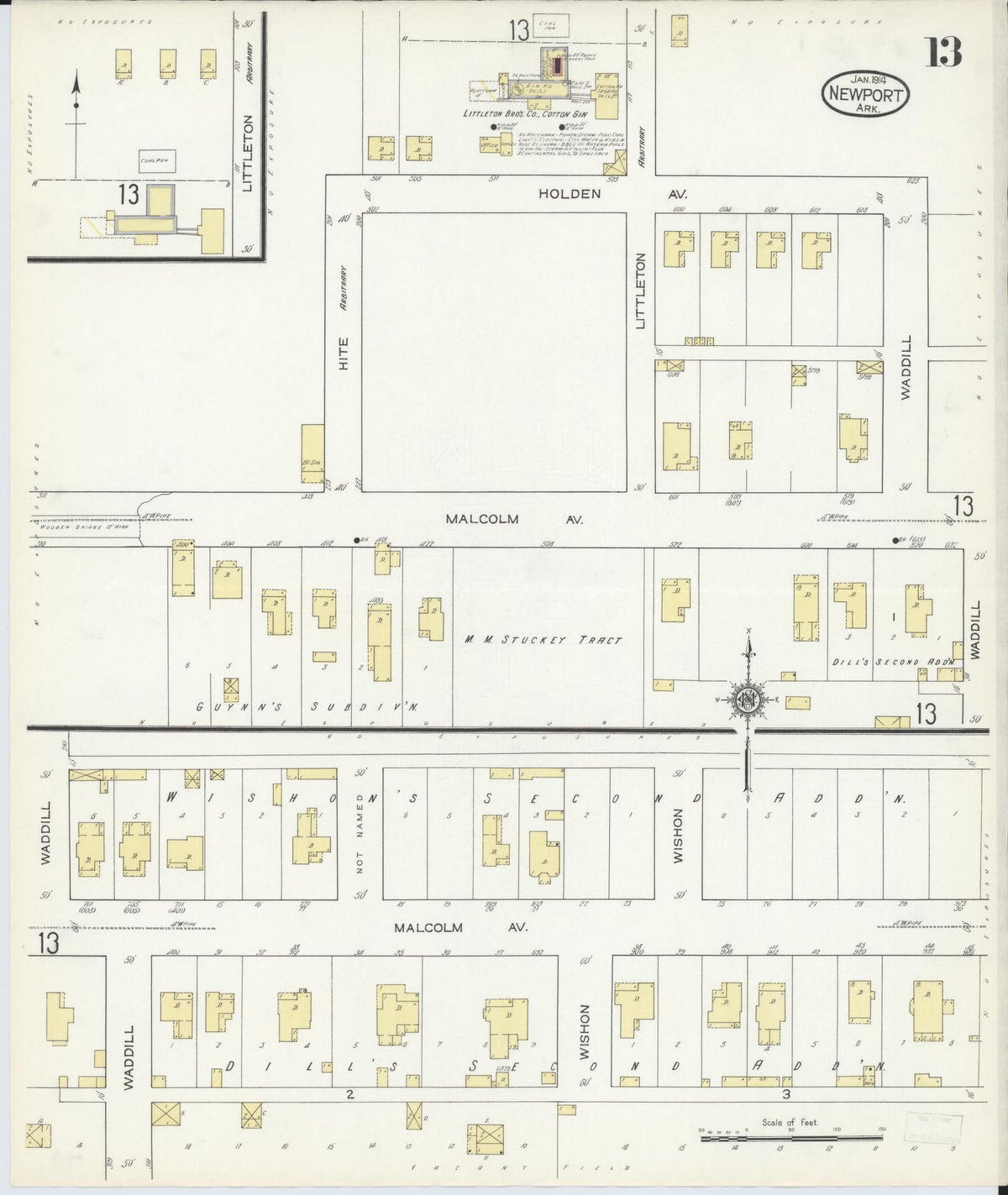 Sanborn Fire Insurance Map from Newport, Jackson County, Arkansas (1914), Sheet #0013 - Complete Map Set gallery image, historic Sanborn map, vintage wall art, Arkansas Arkansas