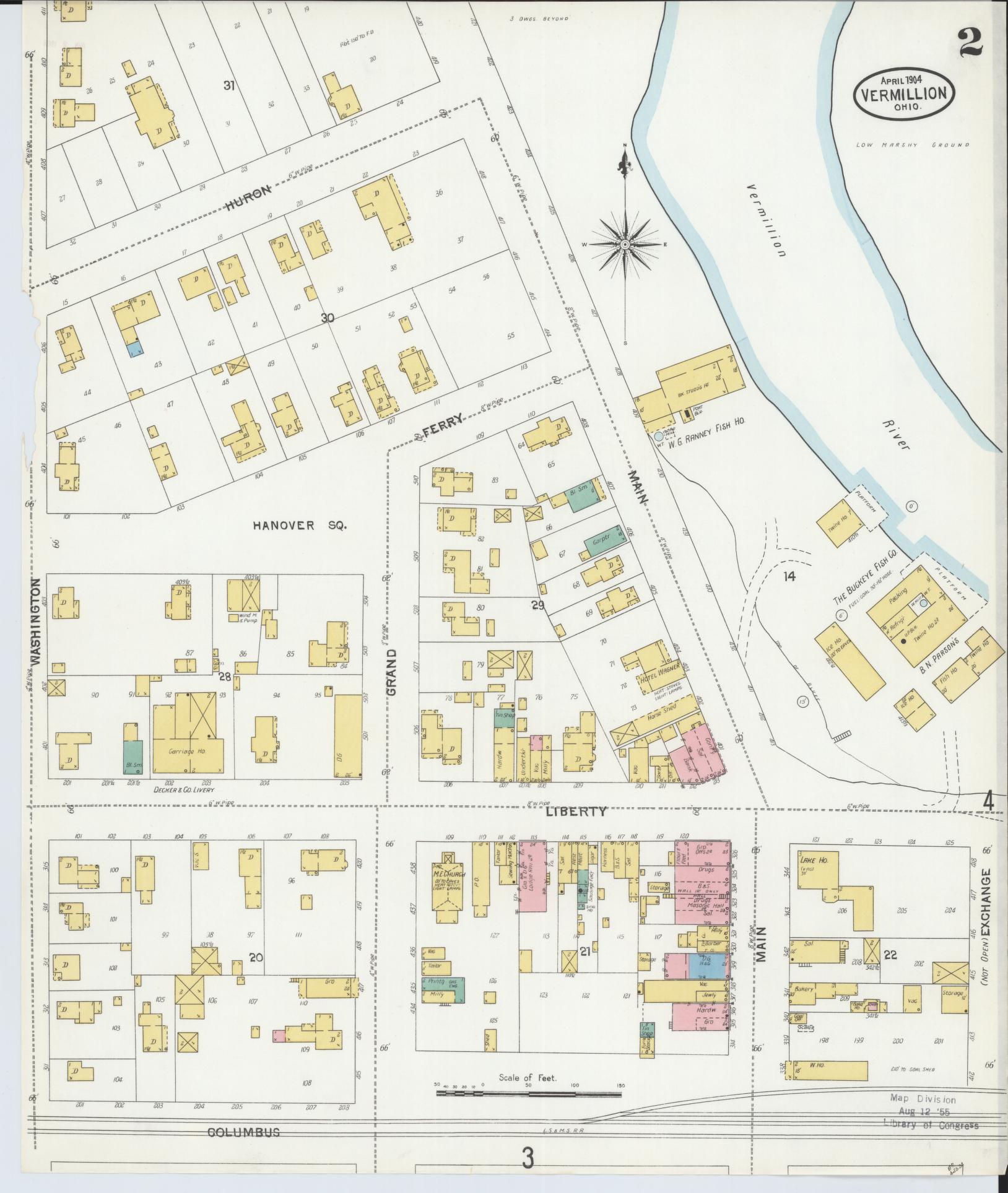 Sanborn Fire Insurance Map from Vermillion, Erie County, Ohio (1904), Sheet #0002 - Historic Sanborn Fire Insurance Map Print, vintage old map wall art, antique decor, genealogy gift, Ohio Ohio map
