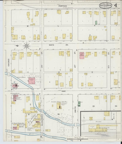 Sanborn Fire Insurance Map from Buchanan, Berrien County, Michigan (1895), Sheet #0004 - Historic Sanborn Fire Insurance Map Print, vintage old map wall art, antique decor, genealogy gift, Michigan Michigan map