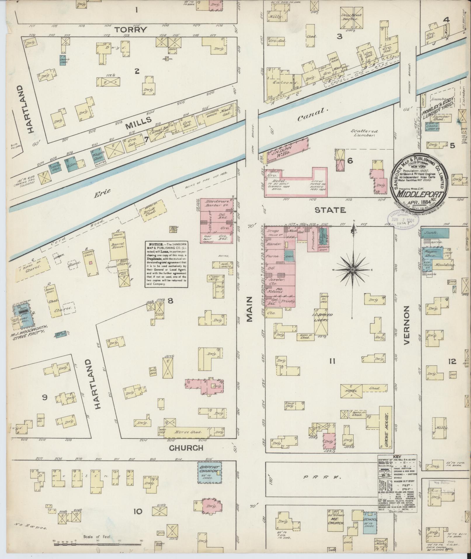 Sanborn Fire Insurance Map from Middleport, Niagara County, New York (1884), Sheet #0001 - Historic Sanborn Fire Insurance Map Print, vintage old map wall art, antique decor, genealogy gift, New York New York map