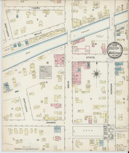 Sanborn Fire Insurance Map from Middleport, Niagara County, New York (1884), Sheet #0001 - Historic Sanborn Fire Insurance Map Print, vintage old map wall art, antique decor, genealogy gift, New York New York map