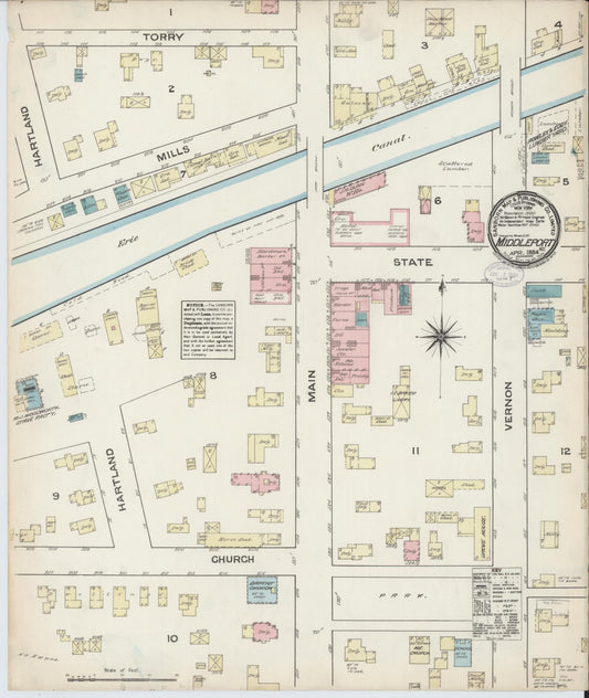 Sanborn Fire Insurance Map from Middleport, Niagara County, New York (1884), Sheet #0001 - Historic Sanborn Fire Insurance Map Print, vintage old map wall art, antique decor, genealogy gift, New York New York map