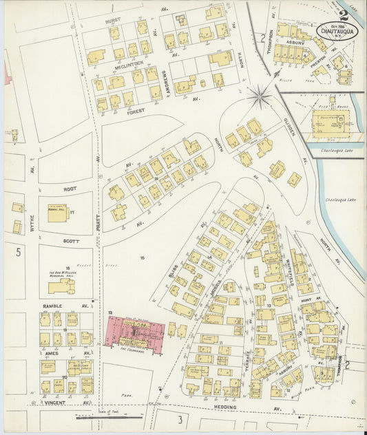 Sanborn Fire Insurance Map from Chautauqua, Chautauqua County, New York (1906), Sheet #0002 - Historic Sanborn Fire Insurance Map Print, vintage old map wall art, antique decor, genealogy gift, New York New York map