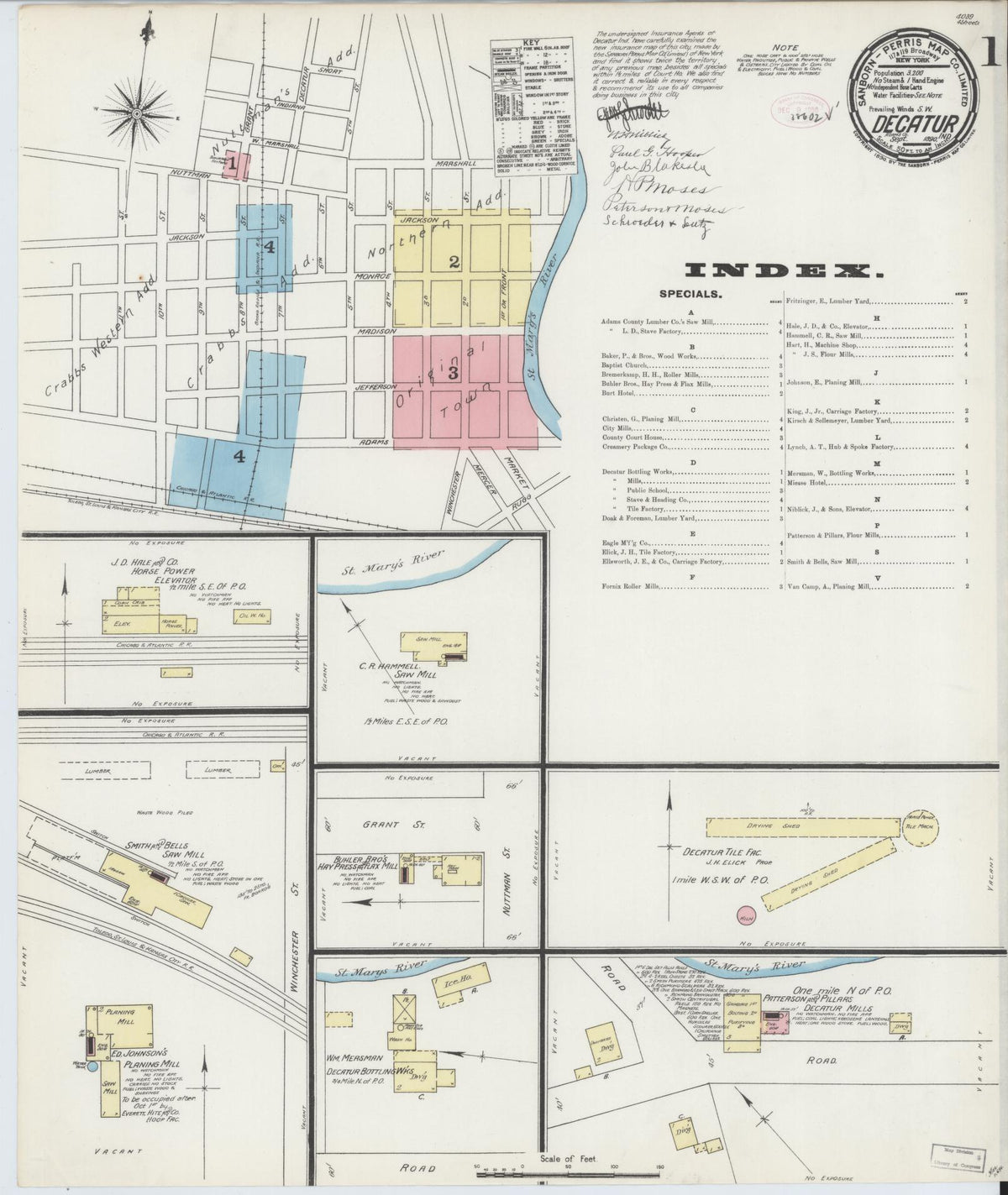 Sanborn Fire Insurance Map from Decatur, Adams County, Indiana (1890), Sheet #0001 - Historic Sanborn Fire Insurance Map Print, vintage old map wall art, antique decor, genealogy gift, Indiana Indiana map