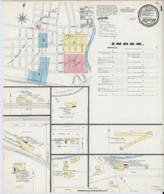 Sanborn Fire Insurance Map from Decatur, Adams County, Indiana (1890), Sheet #0001 - Historic Sanborn Fire Insurance Map Print, vintage old map wall art, antique decor, genealogy gift, Indiana Indiana map