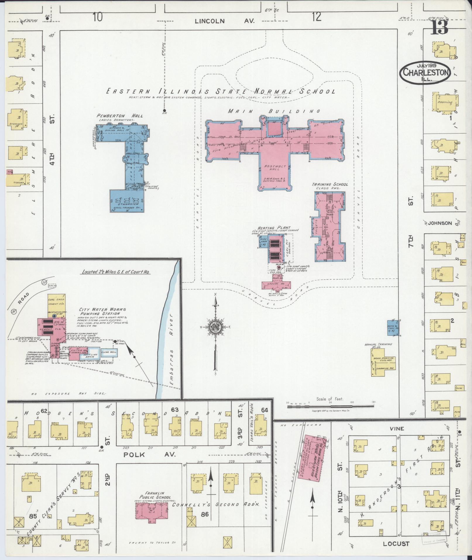 Sanborn Fire Insurance Map from Charleston, Coles County, Illinois (1919), Sheet #0013 - Complete Map Set gallery image, historic Sanborn map, vintage wall art, Illinois Illinois