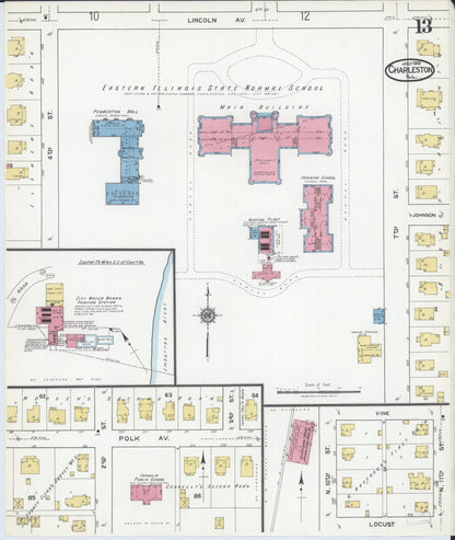 Sanborn Fire Insurance Map from Charleston, Coles County, Illinois (1919), Sheet #0013 - Complete Map Set gallery image, historic Sanborn map, vintage wall art, Illinois Illinois