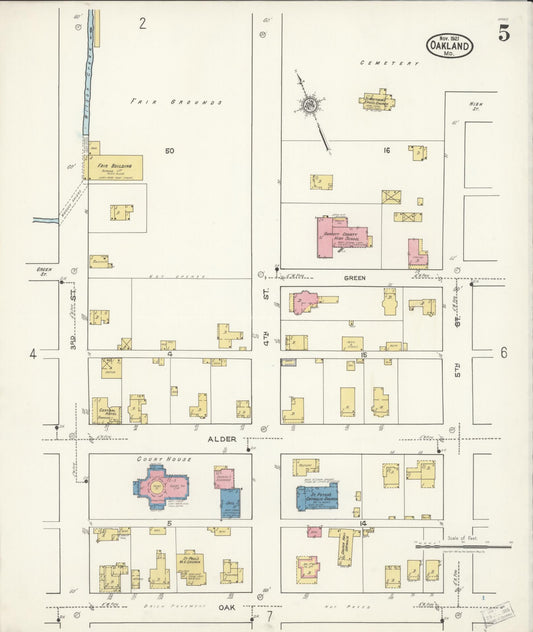 Sanborn Fire Insurance Map from Oakland, Garrett County, Maryland (1921), Sheet #0005 - Historic Sanborn Fire Insurance Map Print, vintage old map wall art