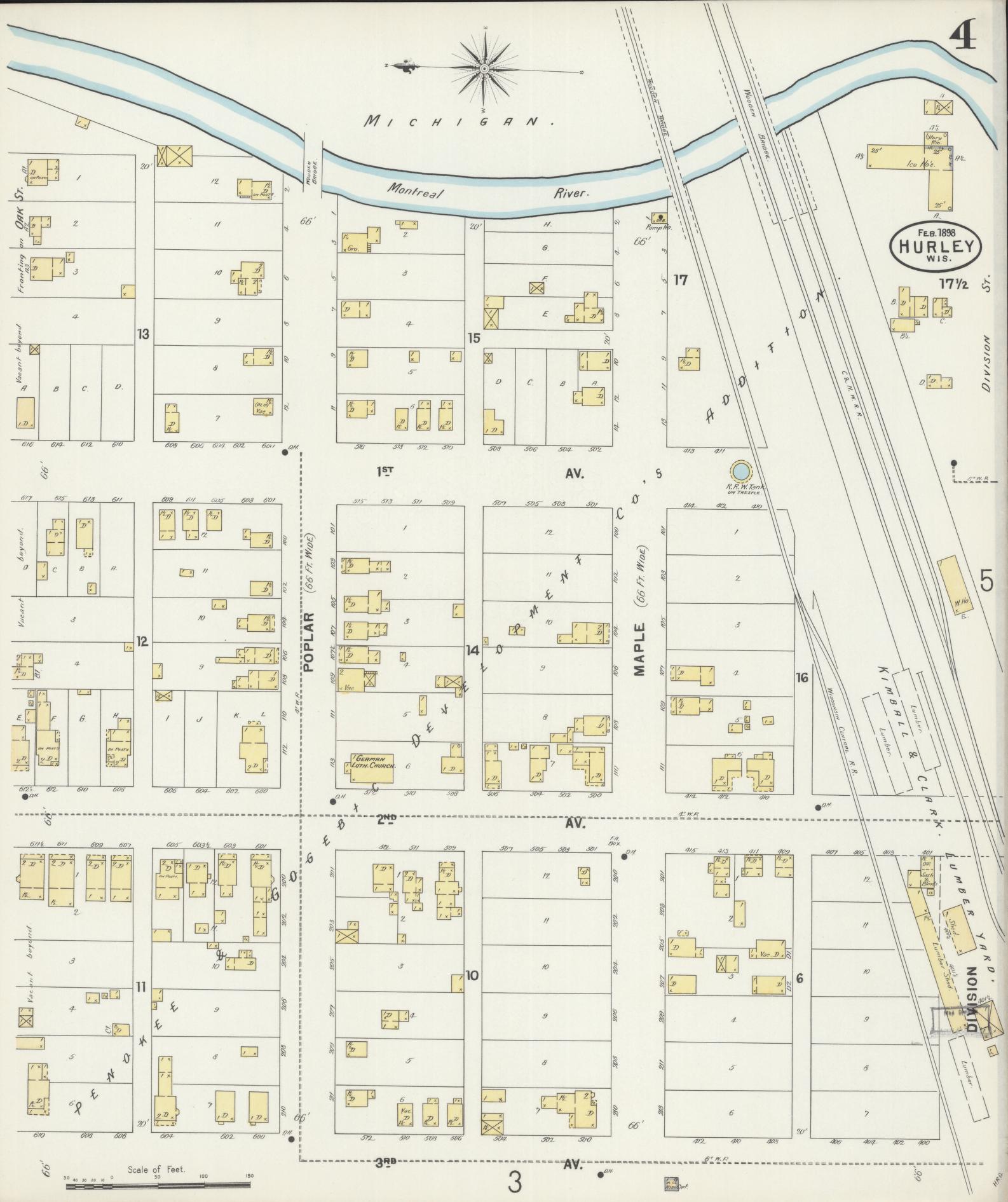 Sanborn Fire Insurance Map from Hurley, Iron County, Wisconsin (1898), Sheet #0004 - Historic Sanborn Fire Insurance Map Print, vintage old map wall art, antique decor, genealogy gift, Wisconsin Wisconsin map