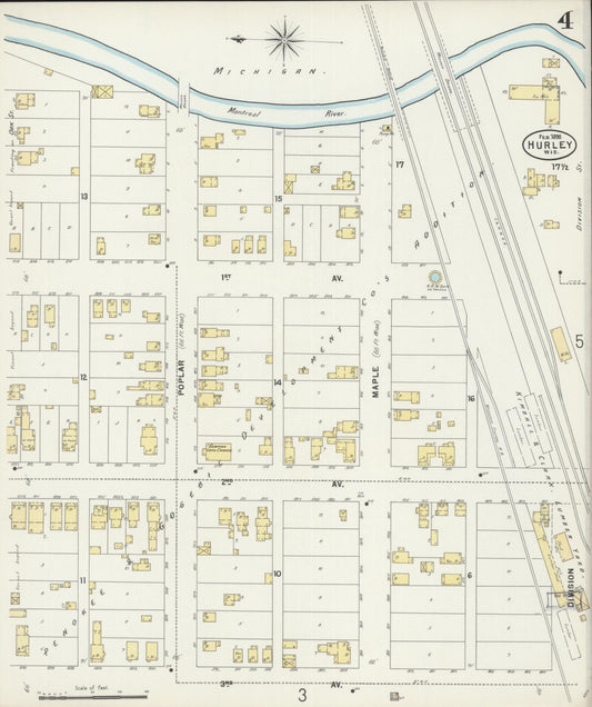 Sanborn Fire Insurance Map from Hurley, Iron County, Wisconsin (1898), Sheet #0004 - Historic Sanborn Fire Insurance Map Print, vintage old map wall art, antique decor, genealogy gift, Wisconsin Wisconsin map