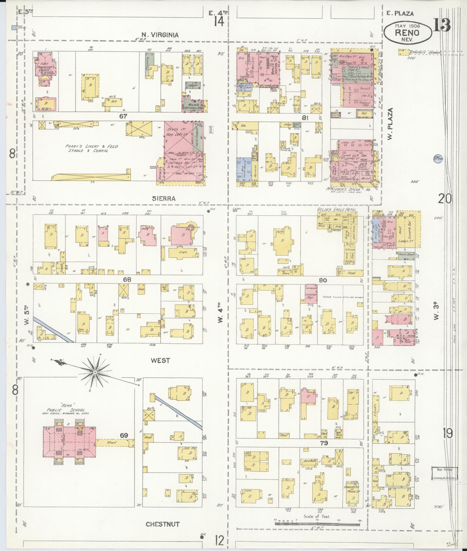 Sanborn Fire Insurance Map from Reno, Washoe County, Nevada (1906), Sheet #0013 - Complete Map Set gallery image, historic Sanborn map, vintage wall art, Nevada Nevada