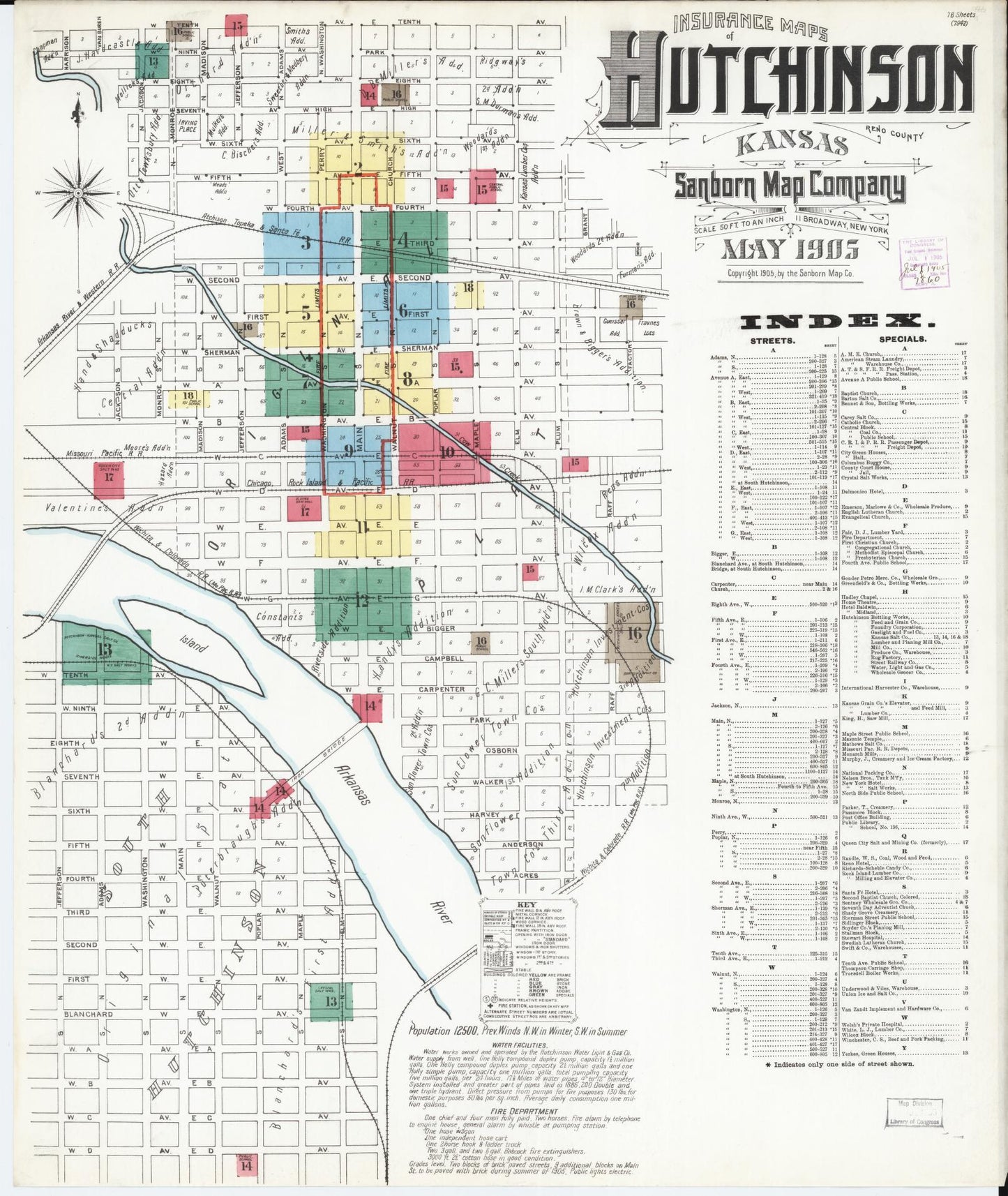 Sanborn Fire Insurance Map from Hutchinson, Reno County, Kansas (1905), Sheet #0001 - Complete Map Set gallery image, historic Sanborn map, vintage wall art, Kansas Kansas