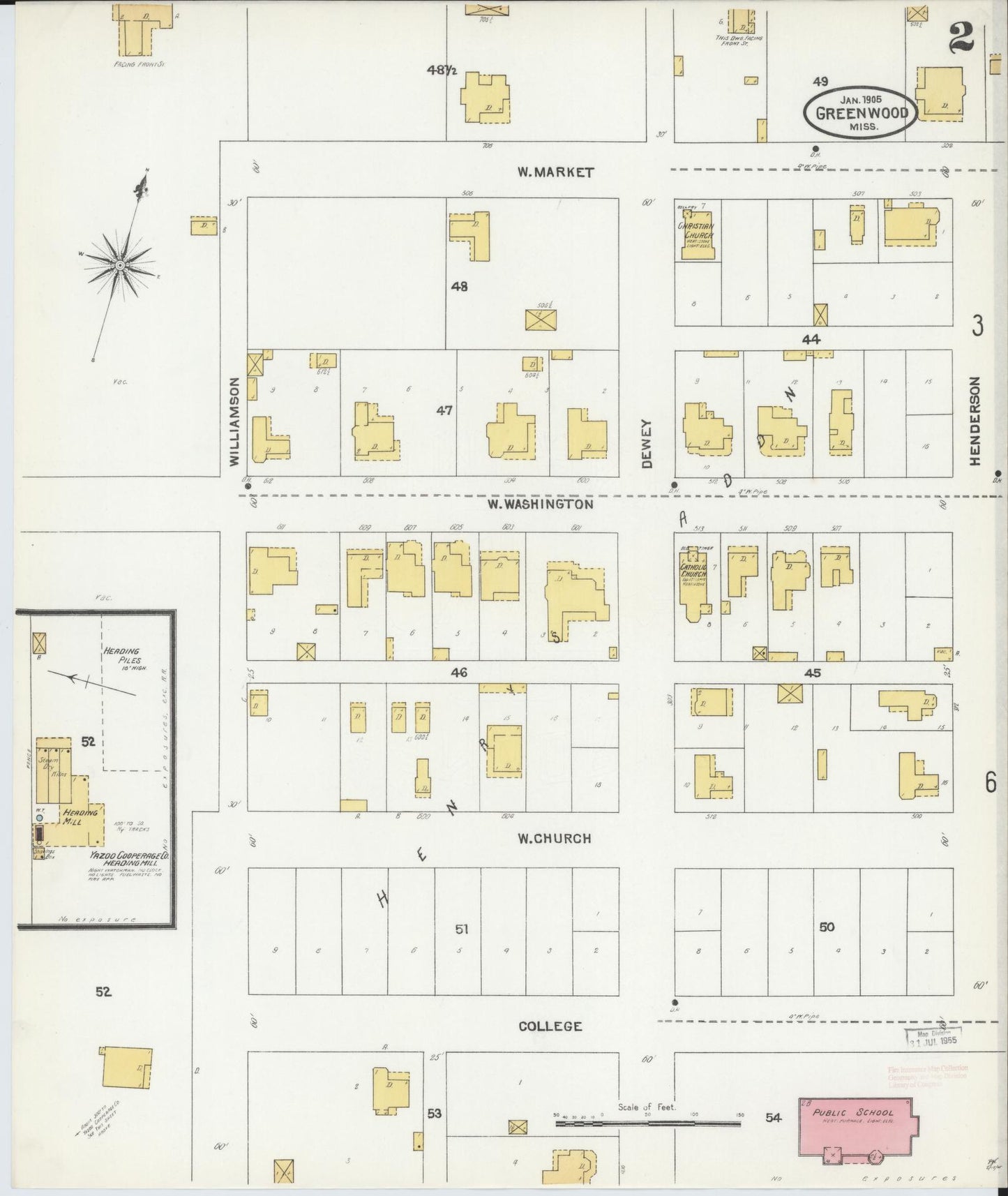 Sanborn Fire Insurance Map from Greenwood, Leflore County, Mississippi (1905), Sheet #0002 - Historic Sanborn Fire Insurance Map Print, vintage old map wall art, antique decor, genealogy gift, Mississippi Mississippi map