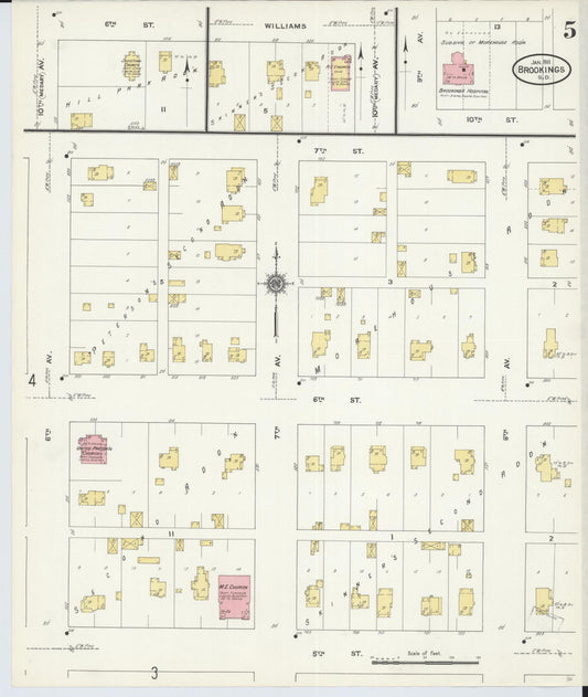 Sanborn Fire Insurance Map from Brookings, Brookings County, South Dakota (1911), Sheet #0005 - Historic Sanborn Fire Insurance Map Print, vintage old map wall art, antique decor, genealogy gift, South Dakota South Dakota map