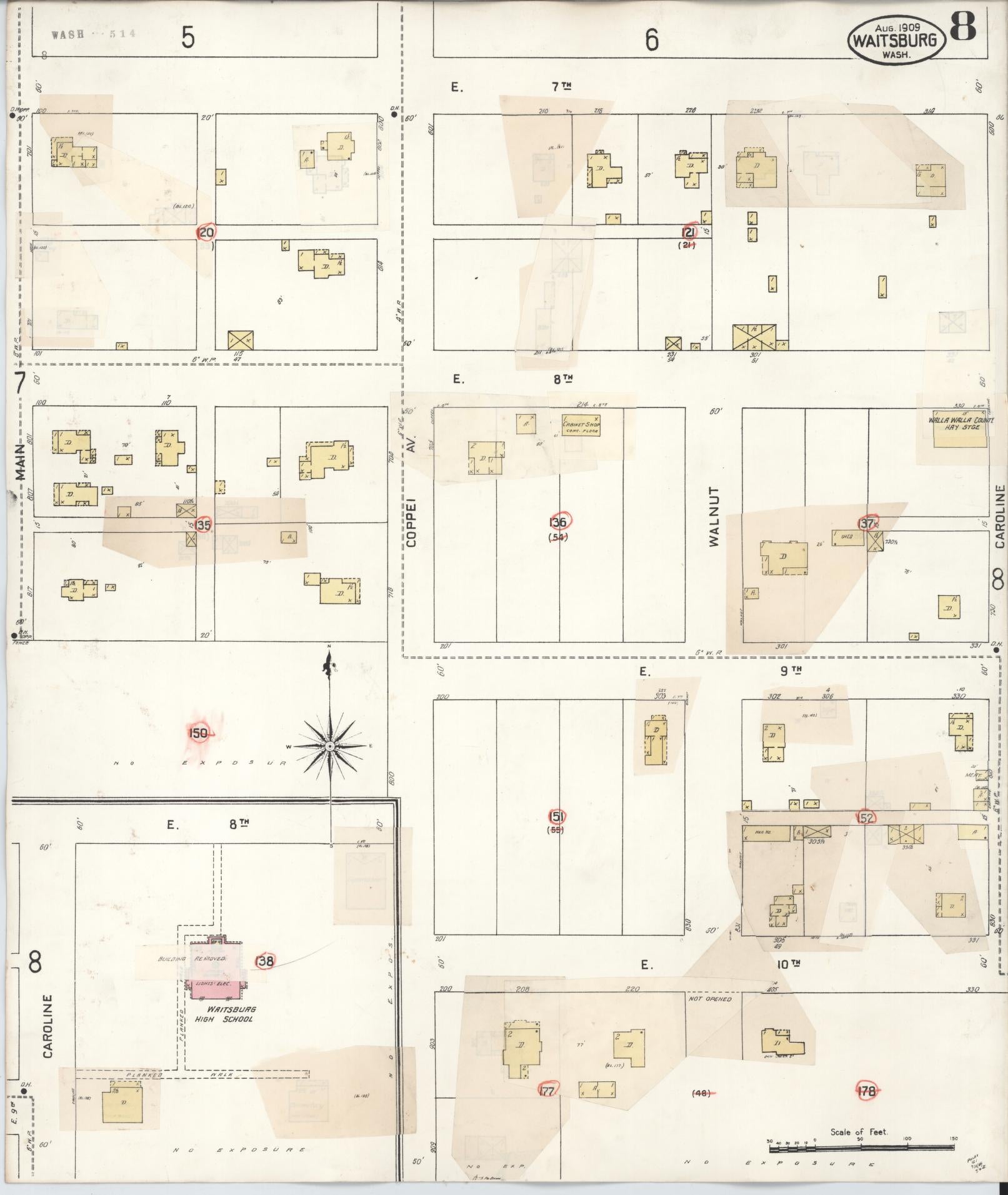 Sanborn Fire Insurance Map from Waitsburg, Walla Walla County, Washington (1933), Sheet #0008 - Historic Sanborn Fire Insurance Map Print, vintage old map wall art, antique decor, genealogy gift, Washington Washington map