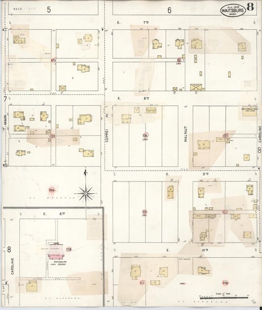 Sanborn Fire Insurance Map from Waitsburg, Walla Walla County, Washington (1933), Sheet #0008 - Historic Sanborn Fire Insurance Map Print, vintage old map wall art, antique decor, genealogy gift, Washington Washington map