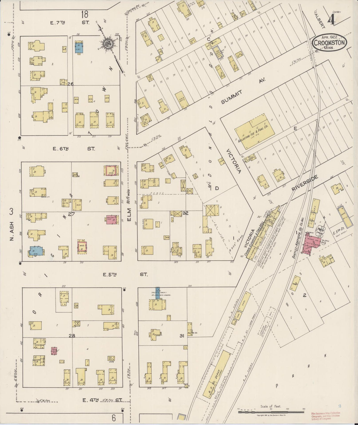 Sanborn Fire Insurance Map from Crookston, Polk County, Minnesota (1922), Sheet #0004 - Complete Map Set gallery image, historic Sanborn map, vintage wall art, Minnesota Minnesota