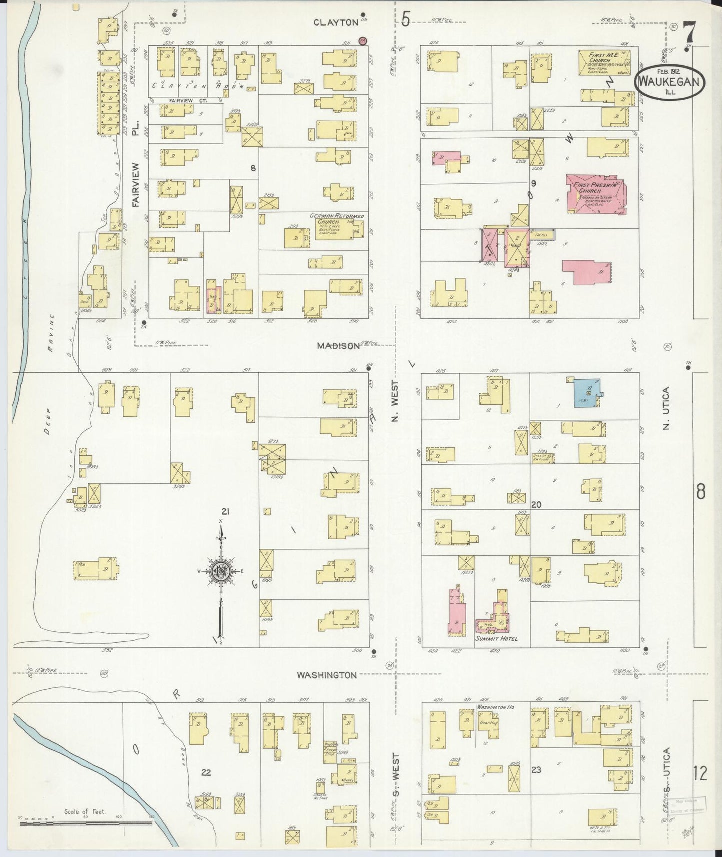 Sanborn Fire Insurance Map from Waukegan, Lake County, Illinois. (1912), Sheet 7 – Historic Sanborn Fire Insurance Map Print